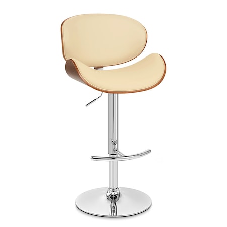 Armen Living Naples Cream Faux Leather Adjustable Height Swivel Walnut Wood and Chrome Base Bar Stool LCNABACRWA